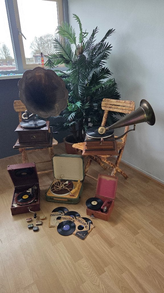 Unieke collectie grammafoons – compleet met platen & naalden, Antiek en Kunst, Antiek | Tv's en Audio, Ophalen