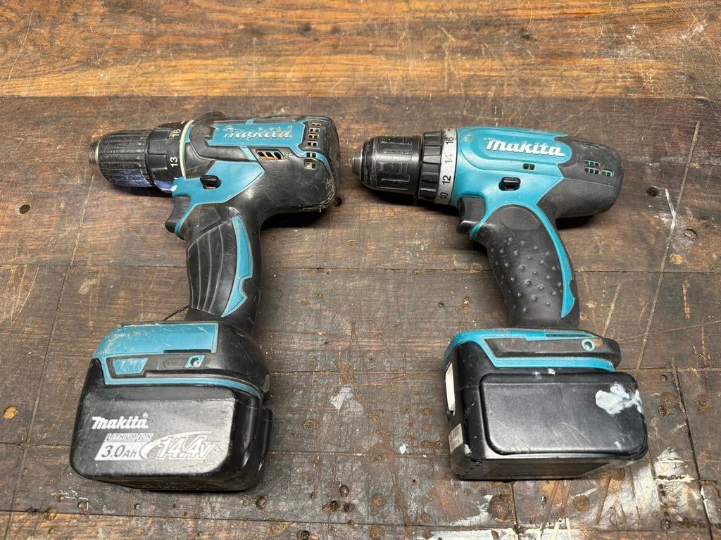 Twee Makita Boor-/Schroefmachines (DDF470 & BDF343), Ophalen of Verzenden, Gebruikt, Boor- en Schroefmachine, Variabele snelheid