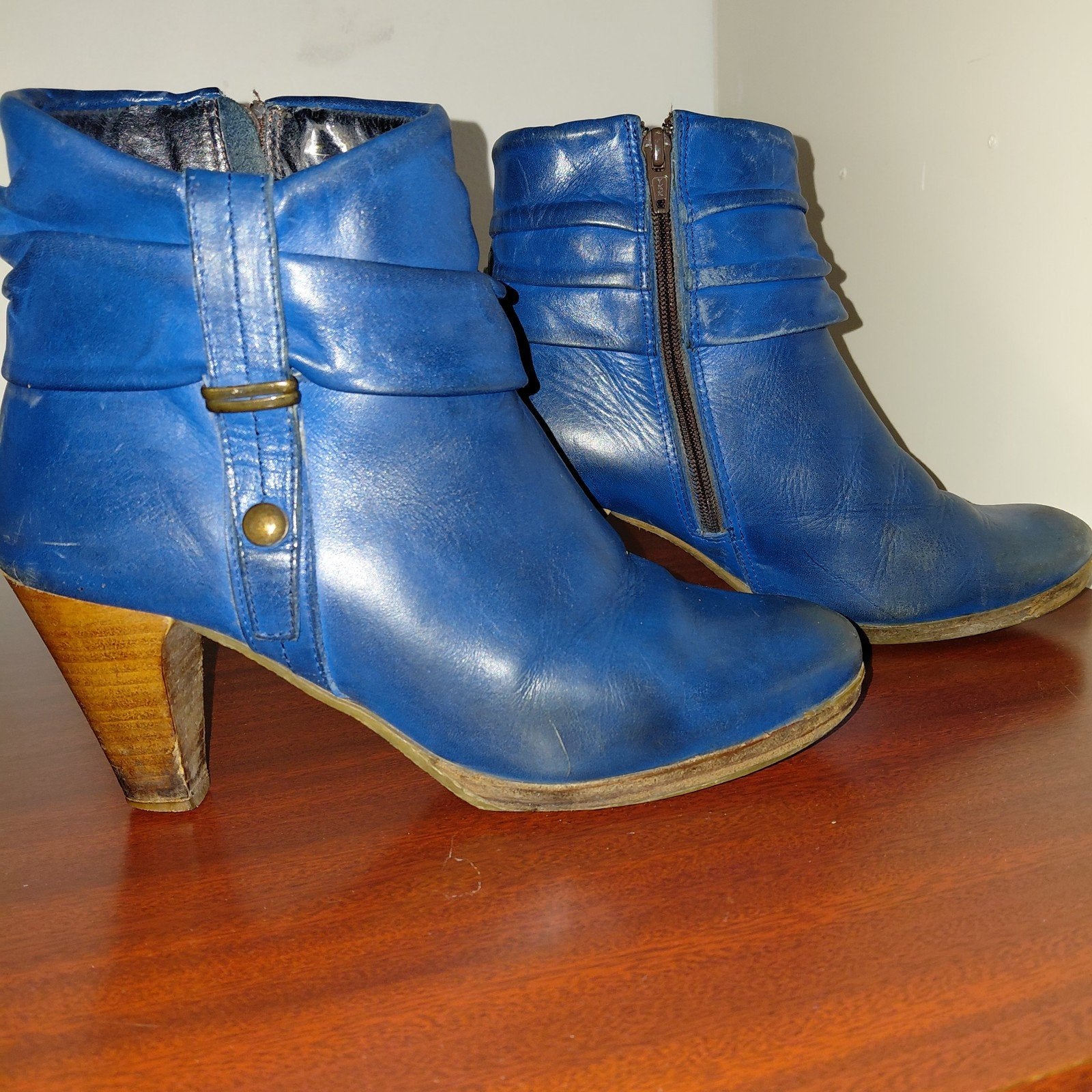 Leren enkellaarsjes maat 38, Ophalen of Verzenden, Gedragen, Blauw, Lage of Enkellaarzen