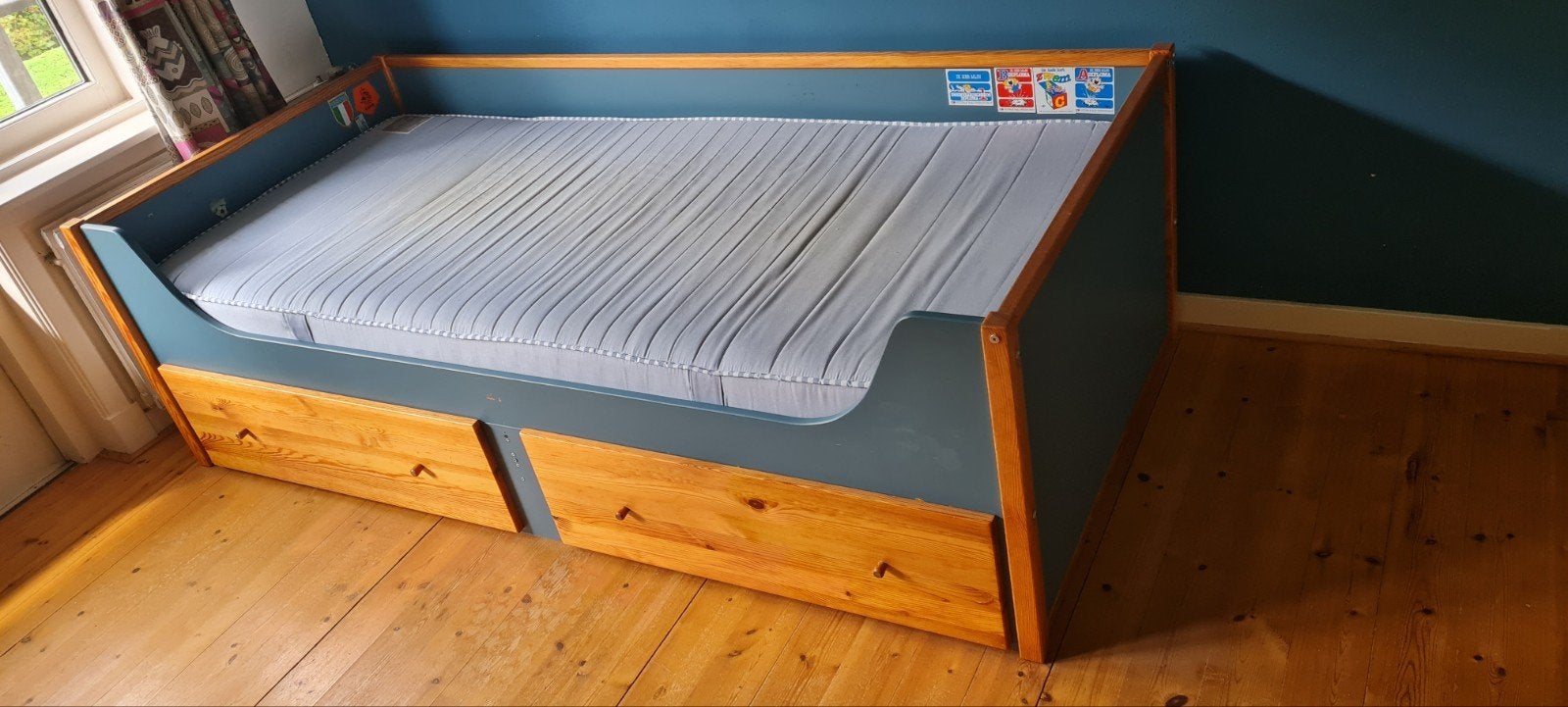IKEA Tore eenpersoonsbed met opberglades - Gebruikt, Huis en Inrichting, Ophalen, Gebruikt, 90 cm, Eenpersoons