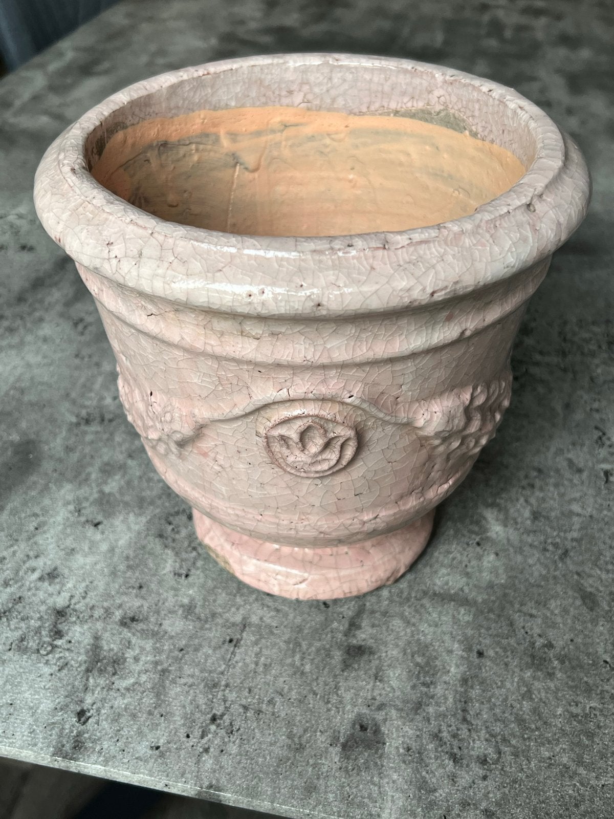 PTMD Collection Roze bloempot met craquelé effect, Gebruikt, Rond, Binnen, Minder dan 40 cm