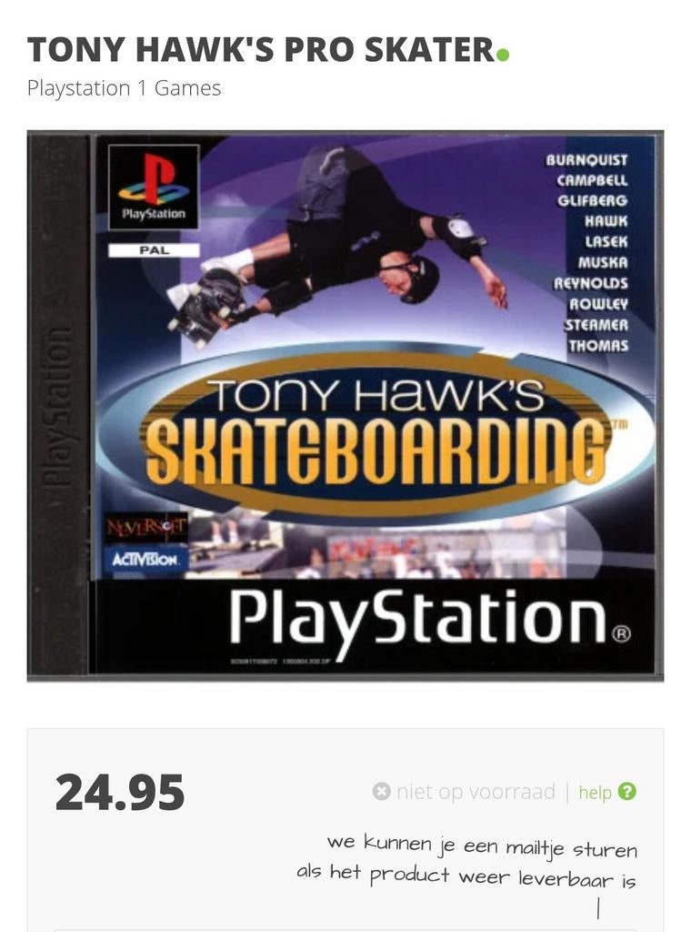 Tony Hawks skateboarding, Spelcomputers en Games, Games | Sony PlayStation 1, 1 speler, Ophalen of Verzenden, Zo goed als nieuw