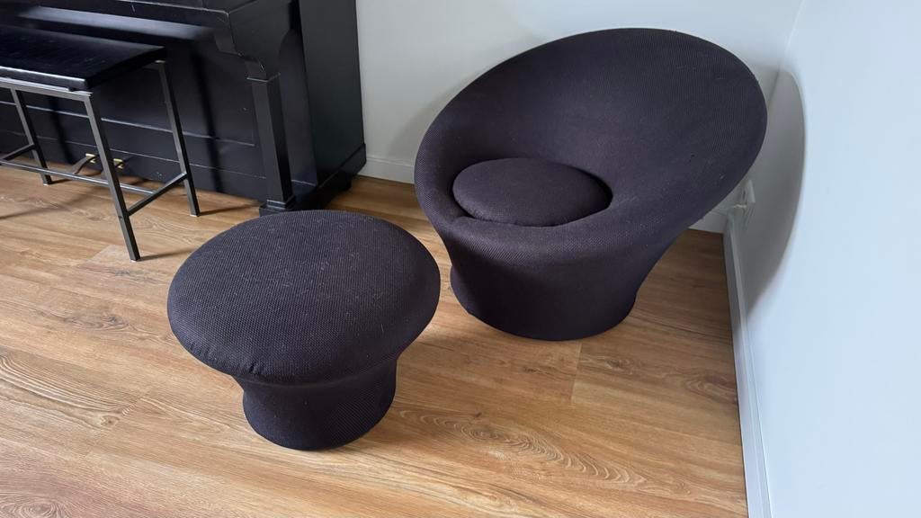Artifort Mushroom stoel met poef - Pierre Paulin design, Ophalen, Gebruikt, Stof, 75 tot 100 cm