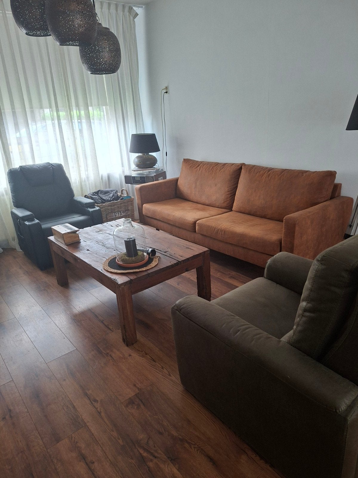 Complete set bank en stoelen, Huis en Inrichting, Banken | Bankstellen, Ophalen, Gebruikt, Driepersoons, 75 tot 100 cm