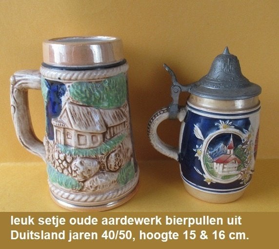 set oude stenen bierpullen uit Duitsland, jaren 40/50, Ophalen of Verzenden, Zo goed als nieuw, Pul(len), Overige merken