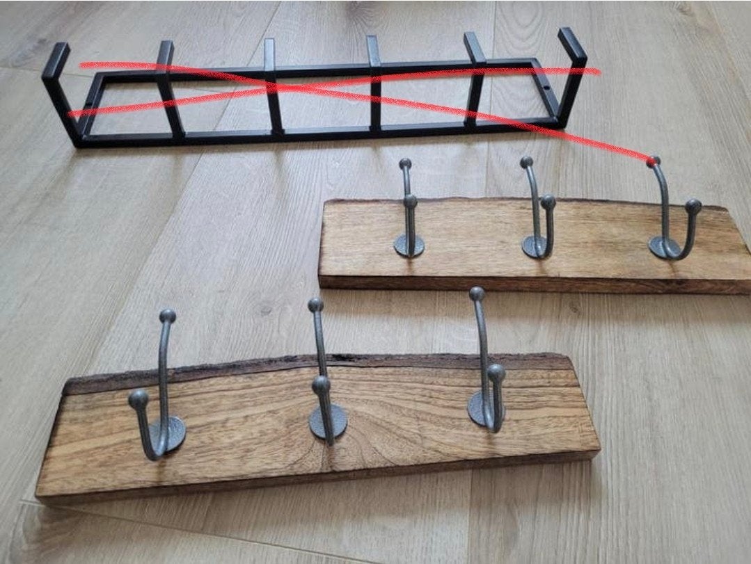 Kapstok / wandhaken, industrieel/hout/zwart en smal, Huis en Inrichting, Wandkapstok, Ophalen of Verzenden, Zo goed als nieuw