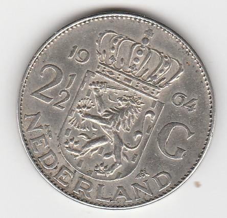 2½ Gulden - Juliana 1964   Nederland Koningin Juliana zilver, Koningin Juliana, Zilver, Ophalen of Verzenden, Losse munt