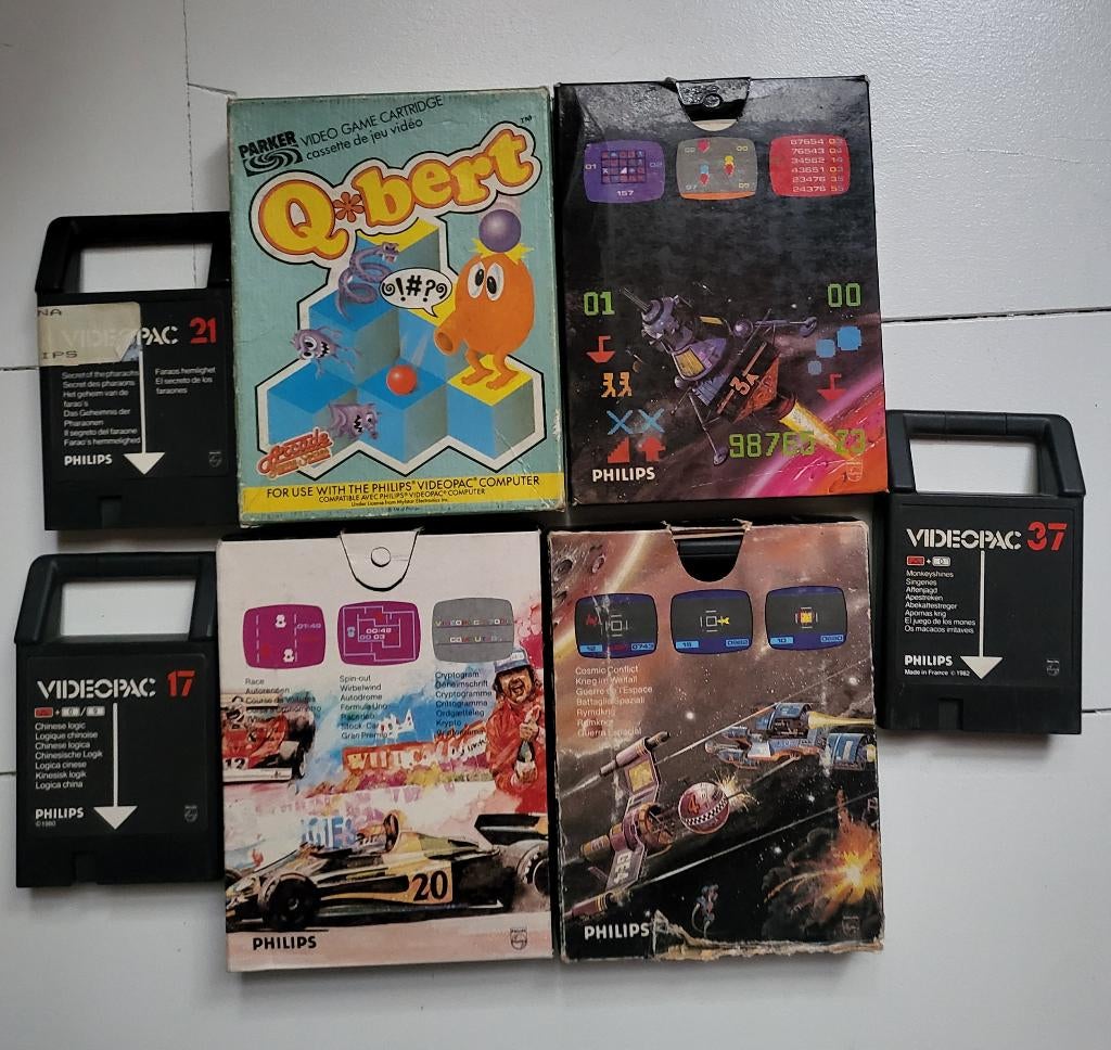 Philips Videopac 7 spellen incl. Q bert, 1 speler, Ophalen of Verzenden, Gebruikt, Vanaf 3 jaar