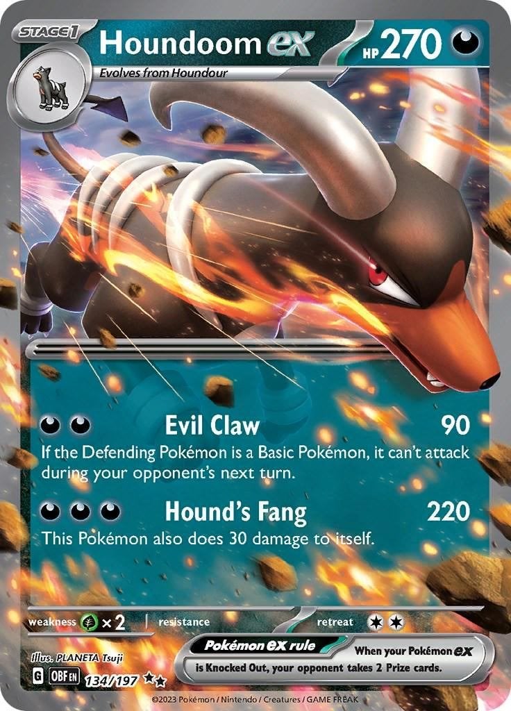 Houndoom EX 134 - Obsidian Flames, Ophalen of Verzenden, Nieuw, Losse kaart, Foil