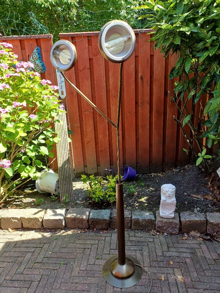Klassieke staande schemerlamp met 2 lampen, Huis en Inrichting, Ophalen, Gebruikt, Metaal, 100 tot 150 cm