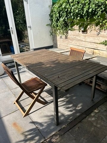 Ruime houten tuintafel 200x100 cm, Ophalen, Gebruikt, Rechthoekig, Hout