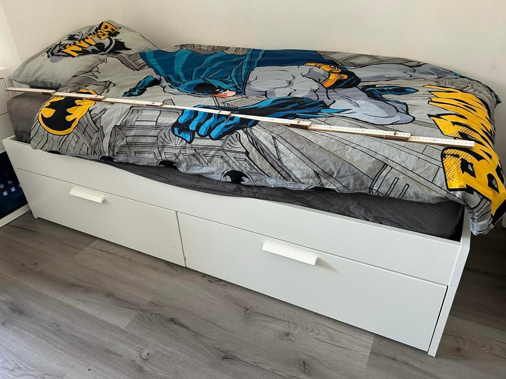 IKEA Brimnes bed wit met lades en lattenbodems, Ophalen, Eenpersoons, Wit, Zo goed als nieuw