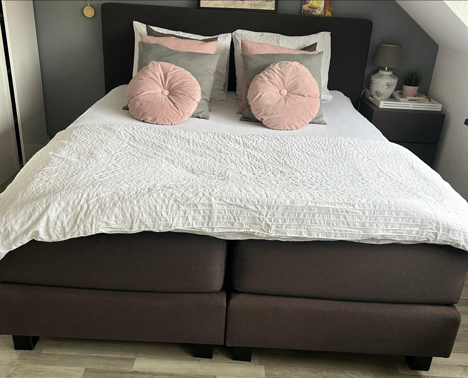 Boxspring 160x200 cm met fauteuil, Huis en Inrichting, Ophalen, Gebruikt, Bruin, Tweepersoons