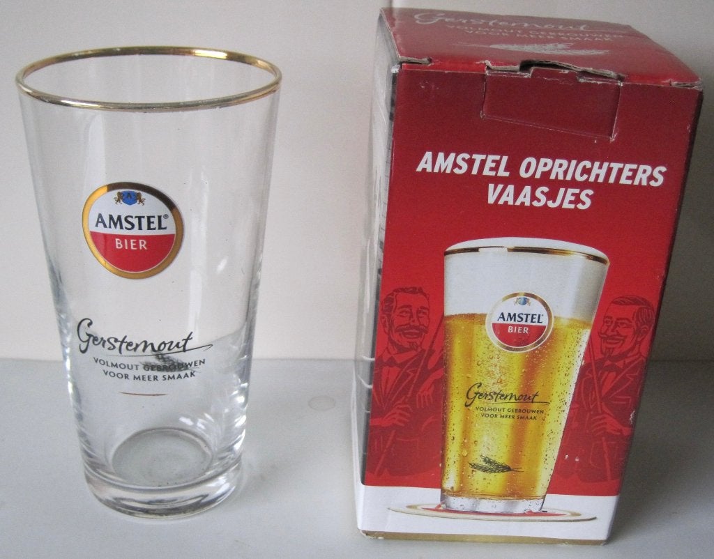 bierglas Amstel - vaasje gerstemout met originele verpakking, Verzamelen, Ophalen of Verzenden, Zo goed als nieuw, Glas of Glazen