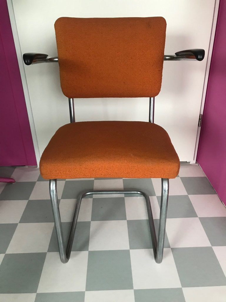 Oranje retro stoel Gispen stijl, Huis en Inrichting, Stoelen, Ophalen, Gebruikt, Overige kleuren, Stof