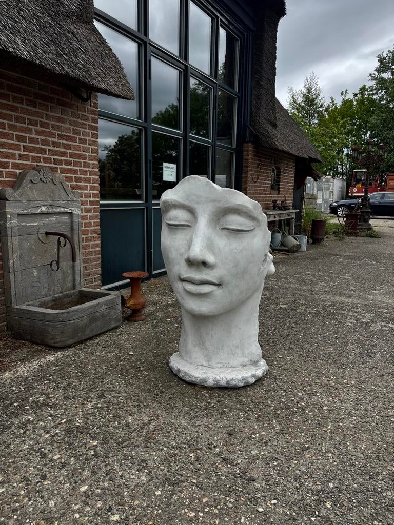Stenen beeld gezicht levensgroot kunstwerk eyecatcher, Tuin en Terras, Ophalen, Steen, Hoevesteenwijkerwold@gmail.com, Abstract beeld