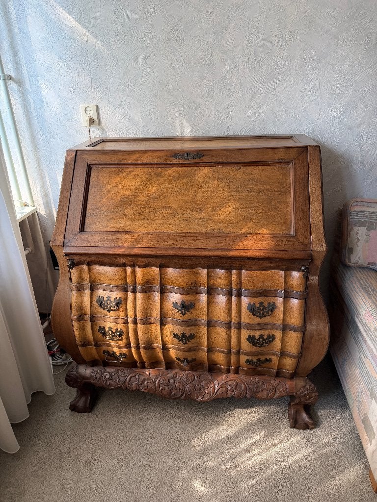Schitterende notenhouten antieke secretaire / buikkast, Antiek en Kunst, Antiek | Meubels | Kasten, Ophalen