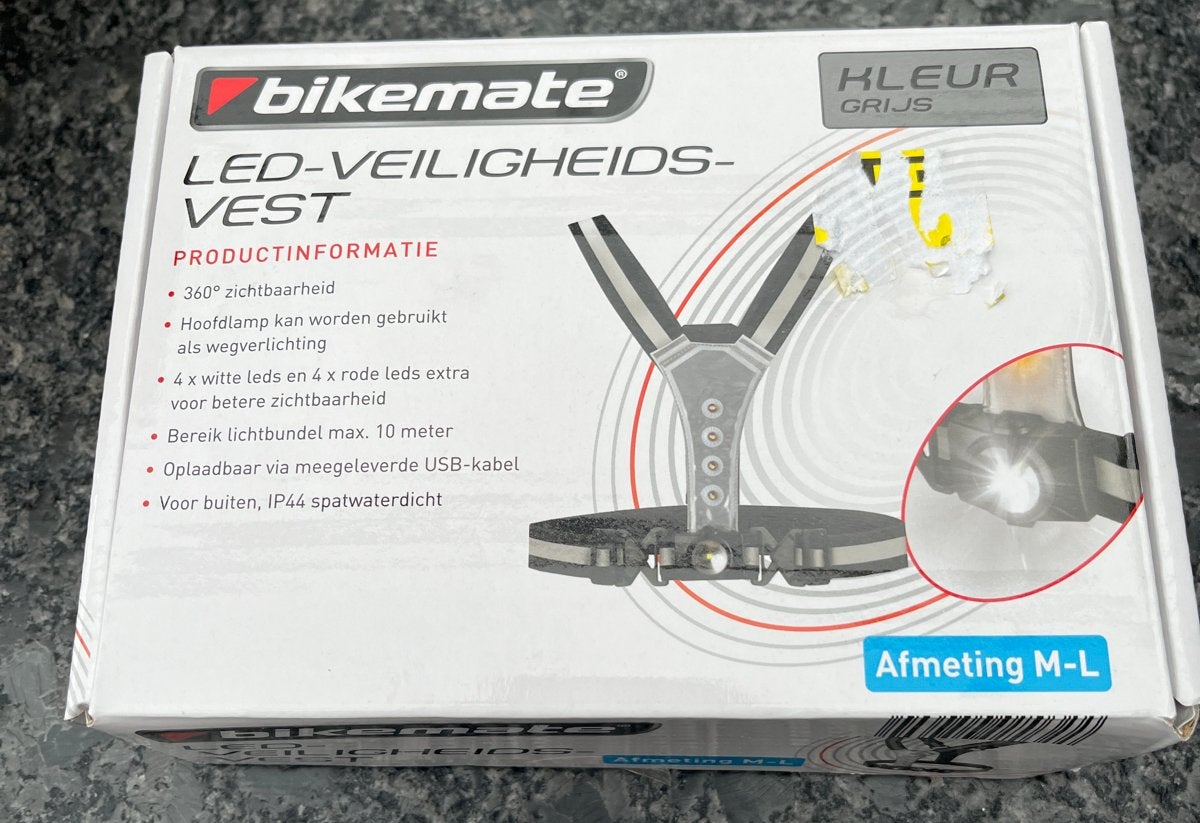 Bikemate LED-Veiligheidsvest M-L - Grijs, Ophalen of Verzenden, Nieuw