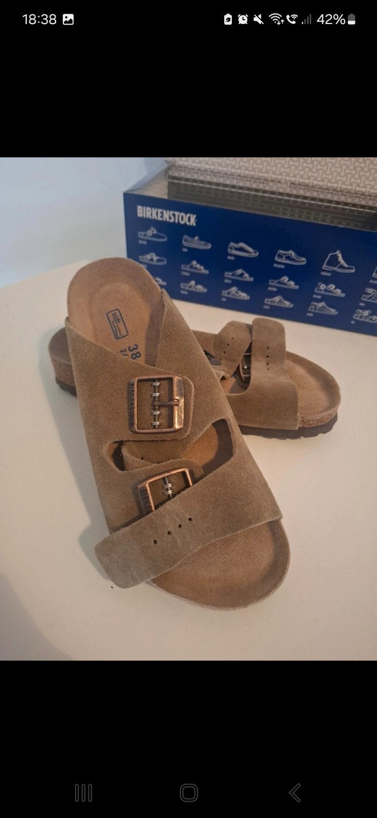 Birkenstock Arizona suède sandalen - Maat 38 (valt als, Beige, Nieuw, Birkenstock, Sandalen of Muiltjes