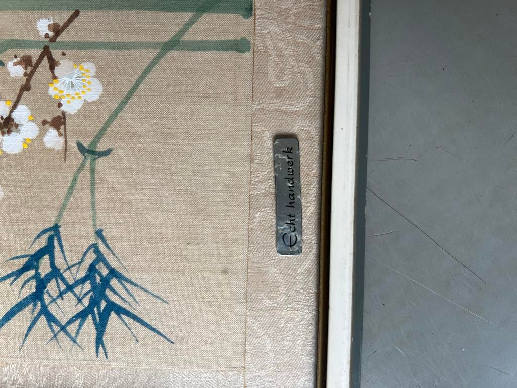 Oosters schilderij met vogel en bloesem - Echt handwerk, Ophalen of Verzenden