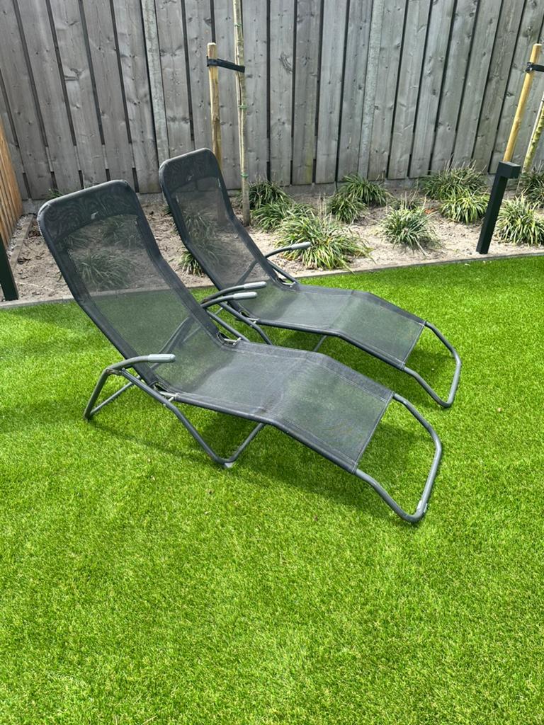 2x Ligbedden Tuin - Verstelbaar en Inklapbaar, Tuin en Terras, Ophalen, Gebruikt, Metaal, Inklapbaar