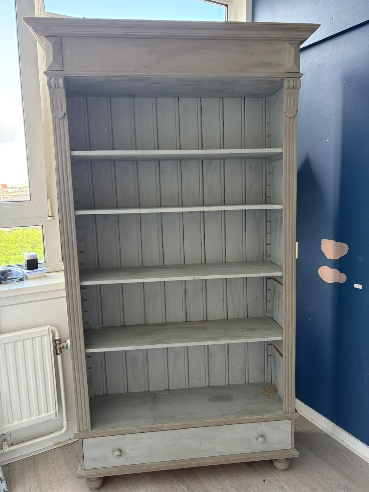 Massief houten boekenkast, lichtgrijs, Ophalen, Gebruikt, 200 cm of meer, 50 tot 100 cm
