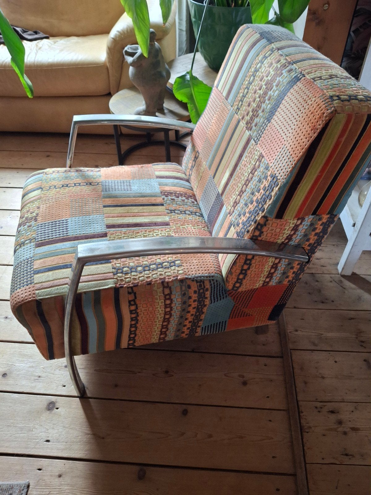 Comfortabele fauteuil met uniek patchwork design, Ophalen, Gebruikt, Overige kleuren, Metaal