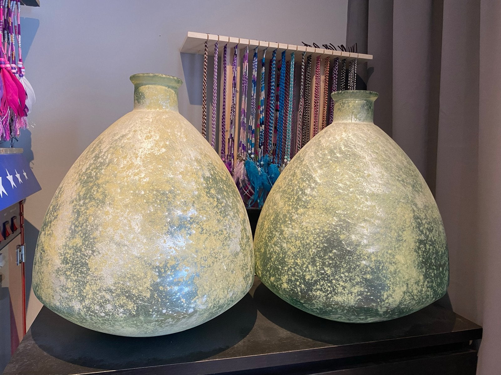 Set van 2 decoratieve glazen vazen, groen/geel, Ophalen