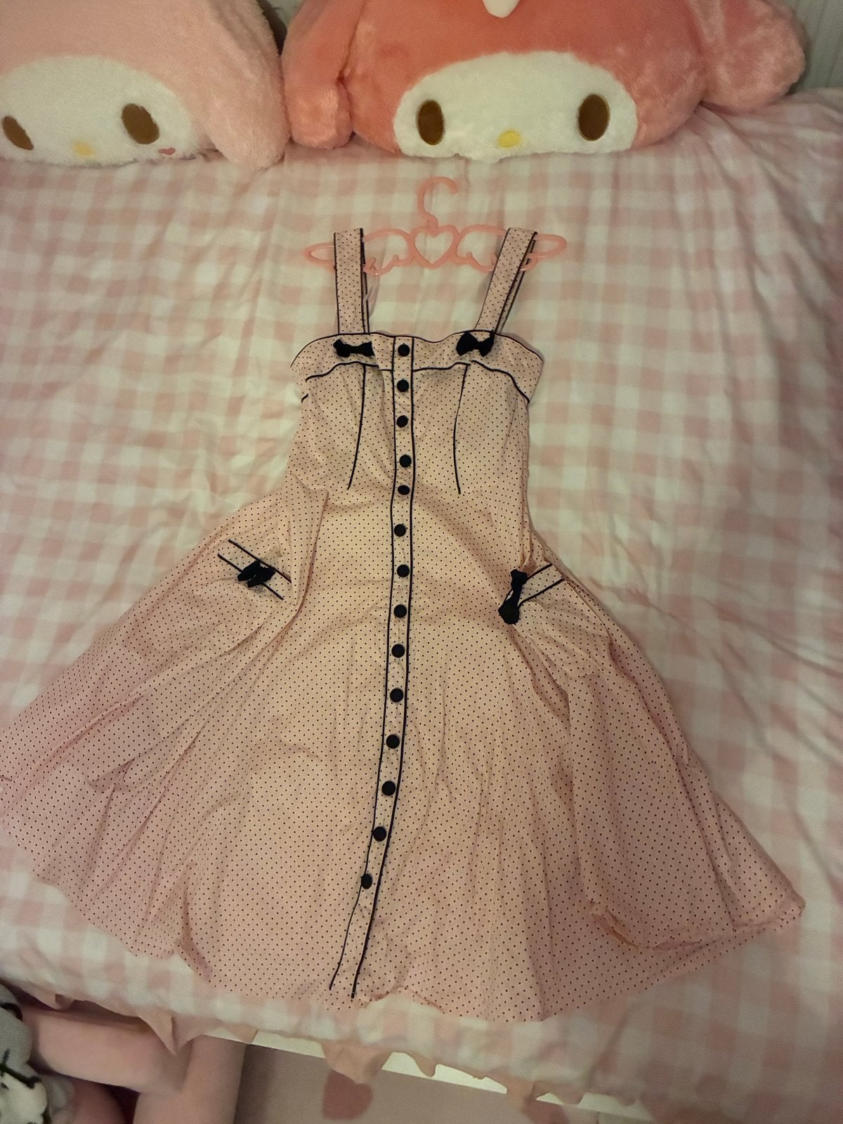 Hellbunny Lichtroze Lolita Jurk met Zwarte Polkadots, Kleding | Dames, Maat 38/40 (M), Ophalen of Verzenden, Knielengte, Roze