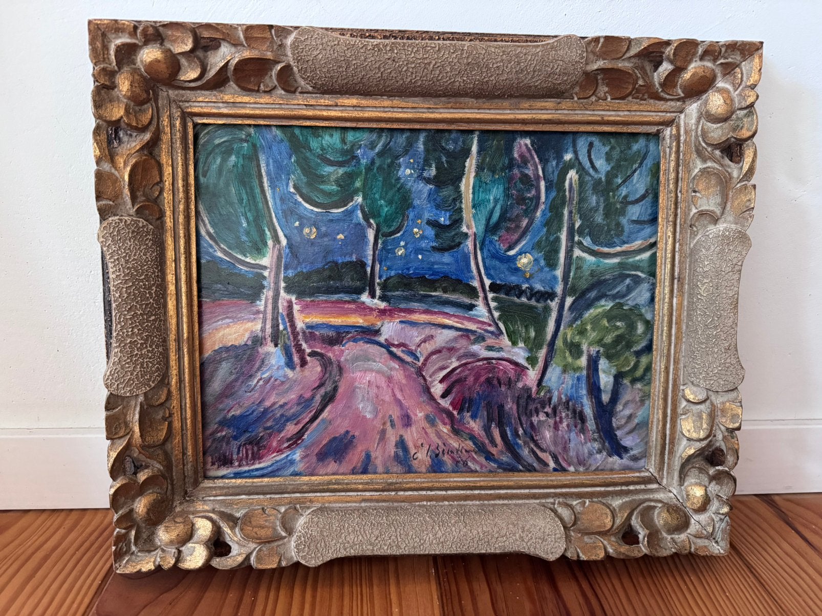 Olieverfschilderij in antieke lijst, Ophalen, Paneel, Landschap, Olieverf