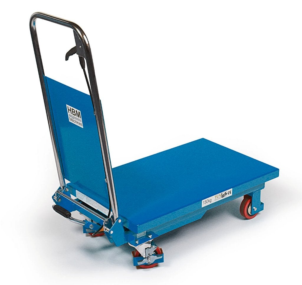 HBM verrijdbare werktafel, heftafel 150 kg, € 185,-, Ophalen, Zo goed als nieuw, Minder dan 70 cm, Inklapbaar