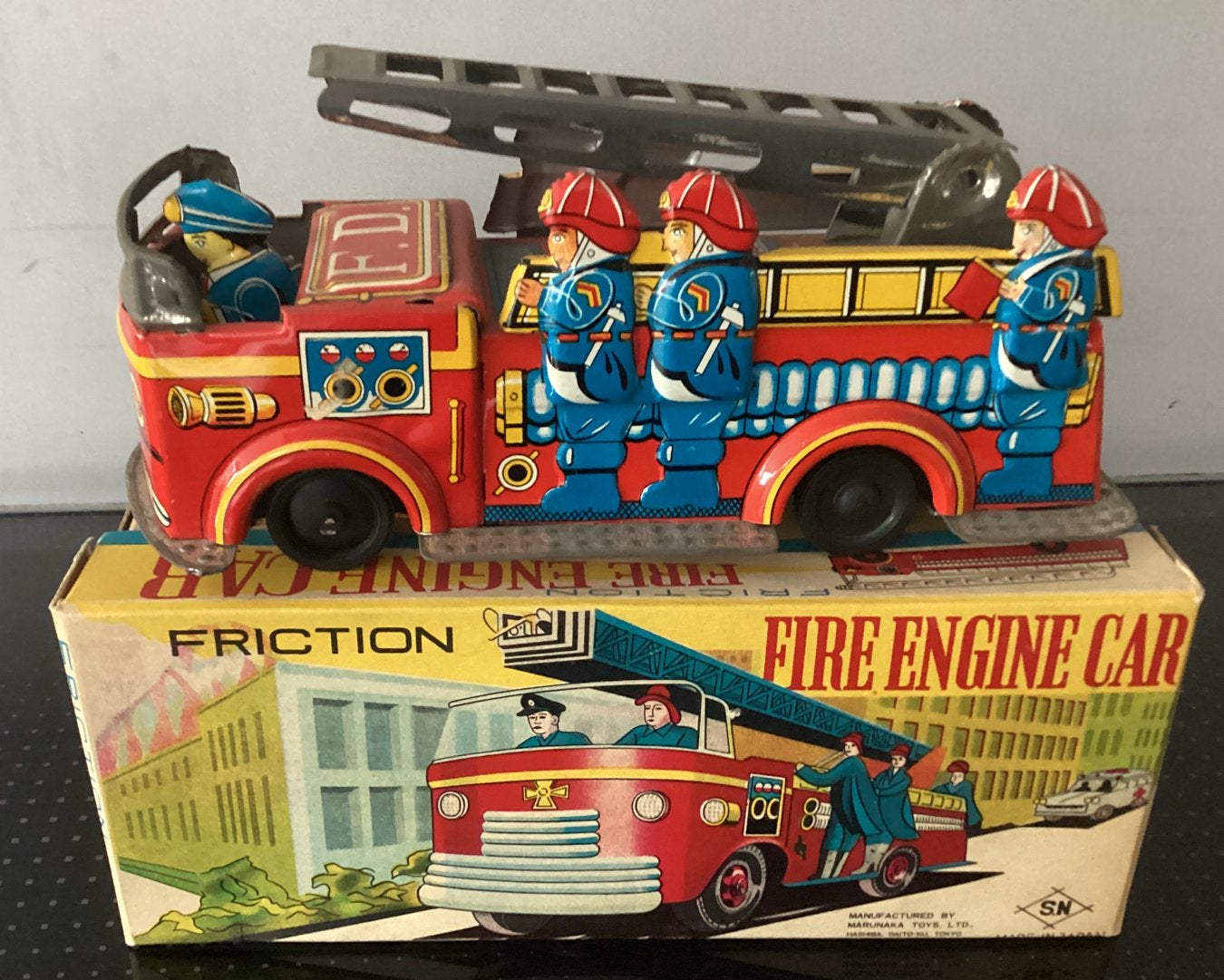 1960 blikken litho Brandweerwagen,Fire Engine,SN,Japan ,mooi, Ophalen