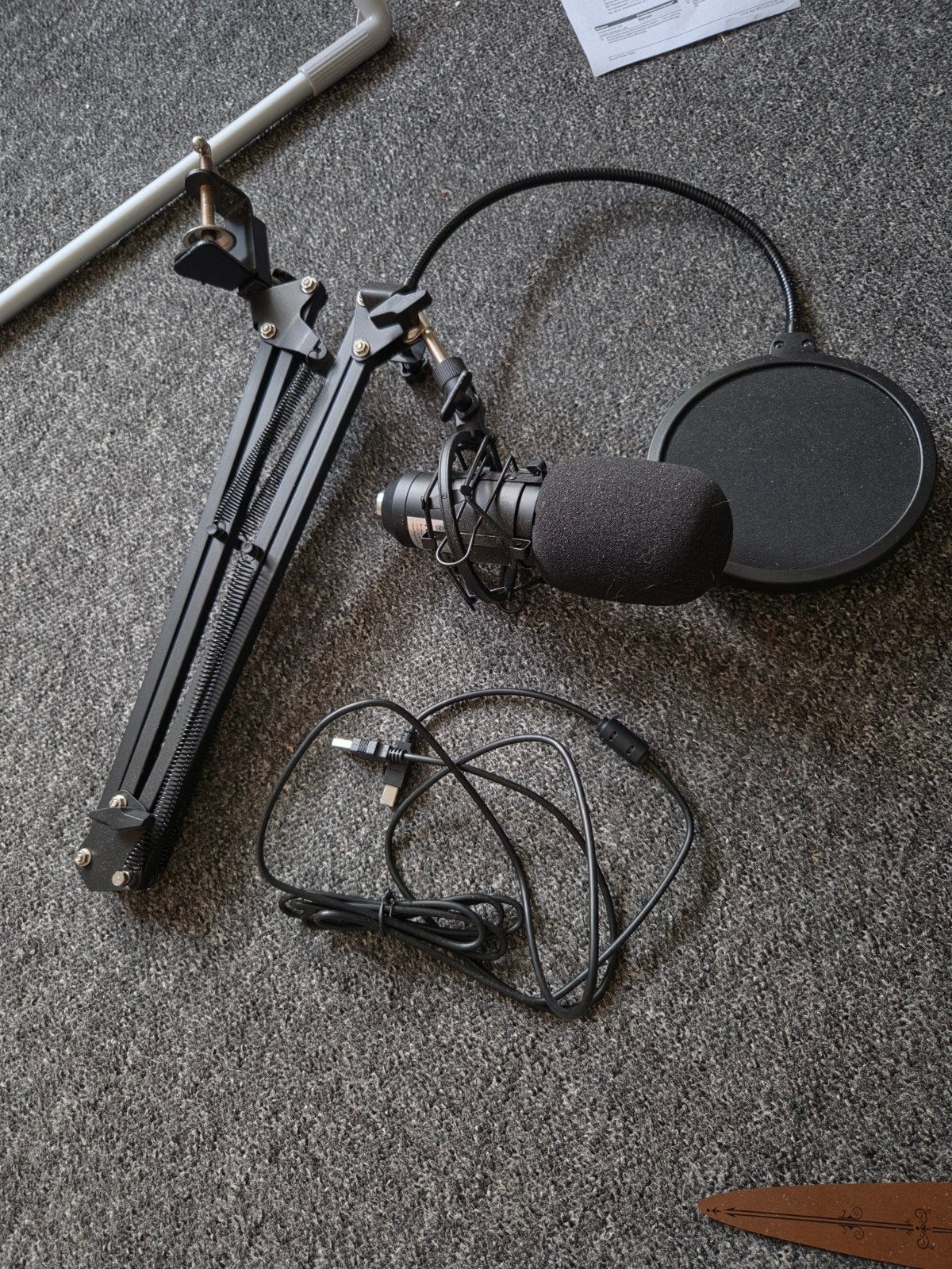 USB Condensator Microfoon met Arm en Popfilter, Ophalen of Verzenden, Zo goed als nieuw