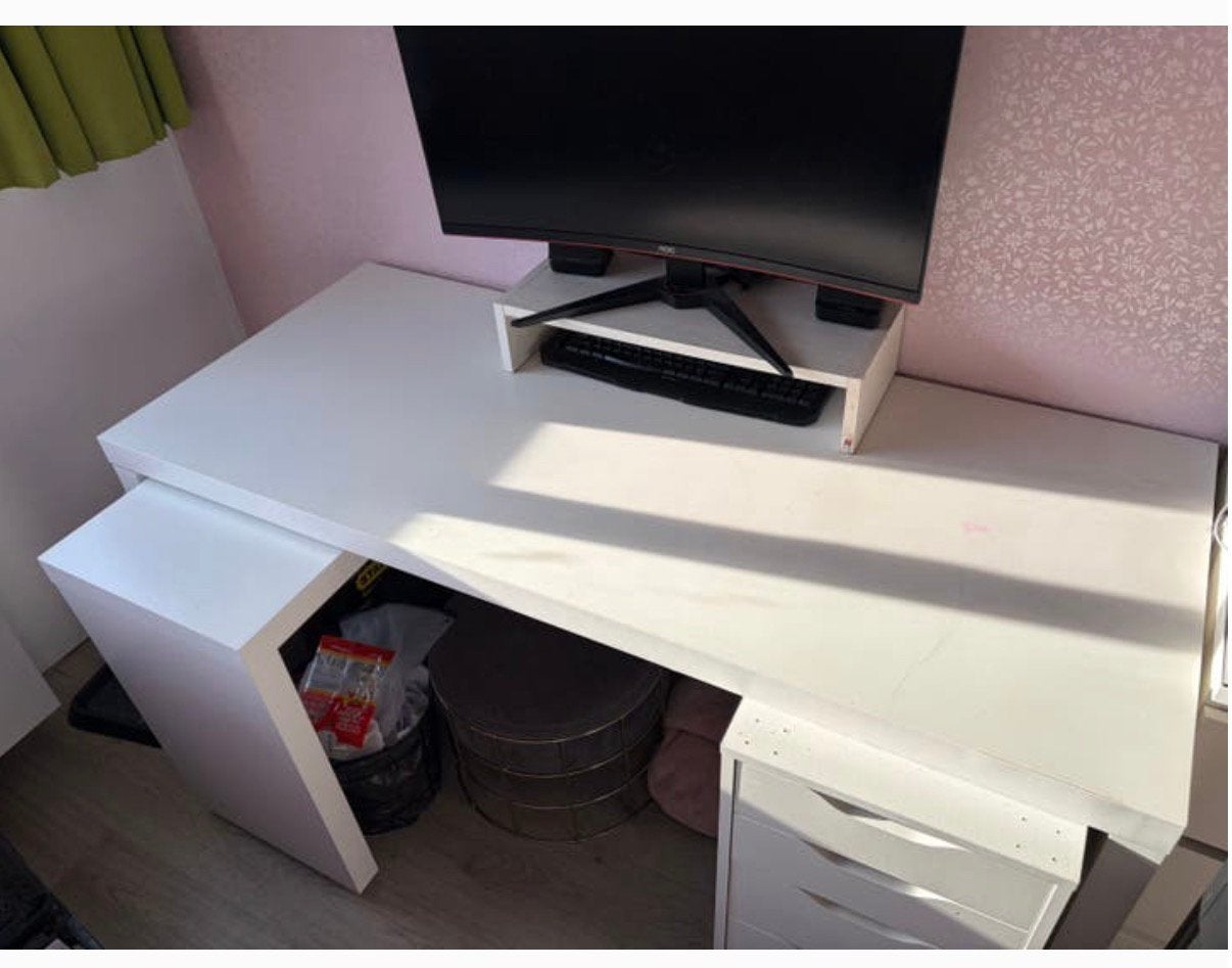 Ikea MALM bureau met uitrekbaar blad wit, Ophalen, Gebruikt, IKEA, Wit