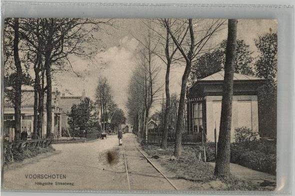Voorschoten Haagsche Straatweg tramspoor  st 1918, Verzamelen, Ansichtkaarten | Nederland, Ophalen of Verzenden, Voor 1920, Gelopen