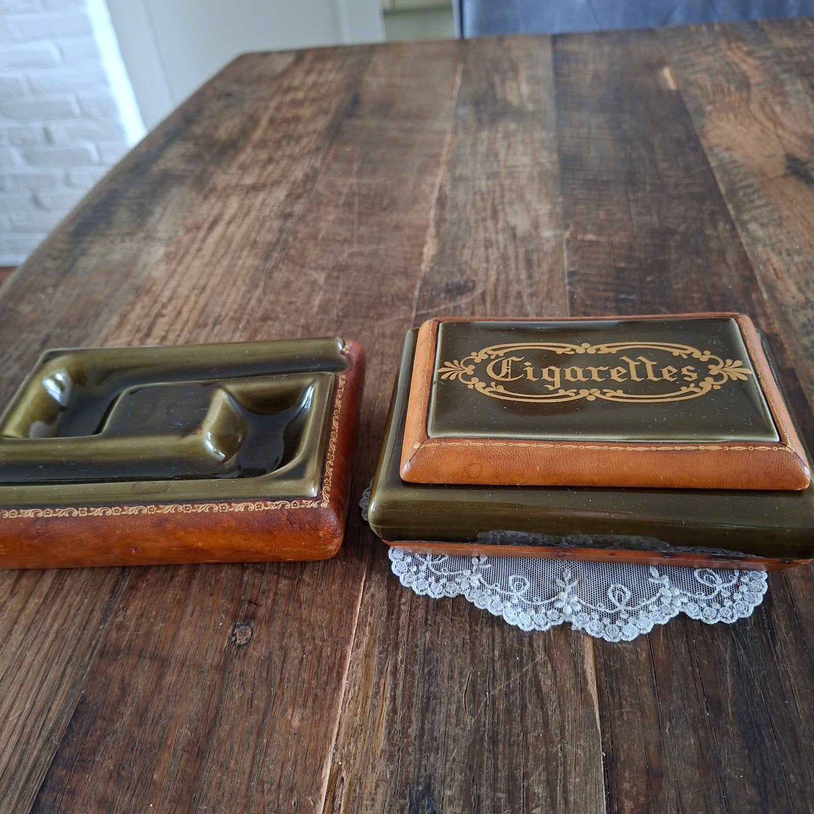 Retro Set Sigerettendoos en Asbak voor pijpen, Ophalen of Verzenden, Asbak
