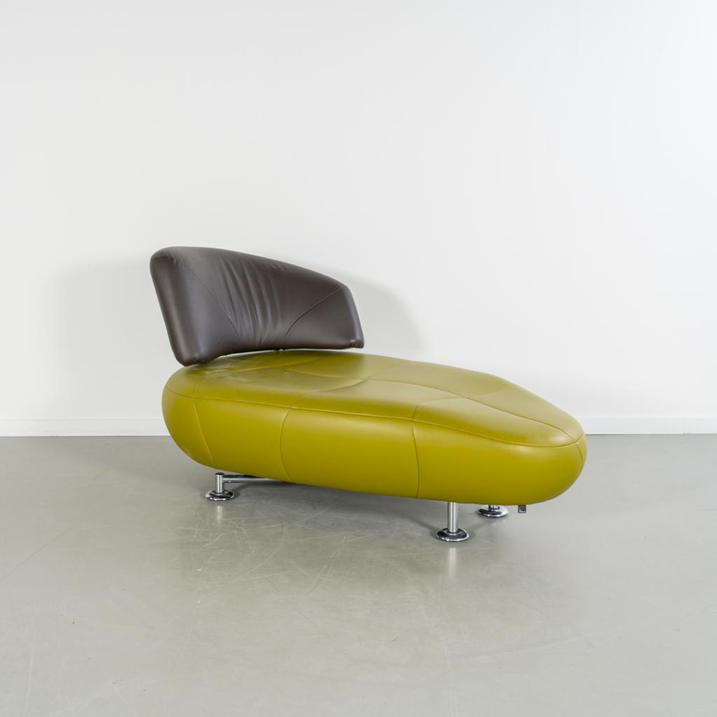 2x Leolux Kikko Chaise Longue Links Groen/Bruin - Chroom, Niet ingevuld, Eenpersoons, Niet ingevuld, Ophalen of Verzenden