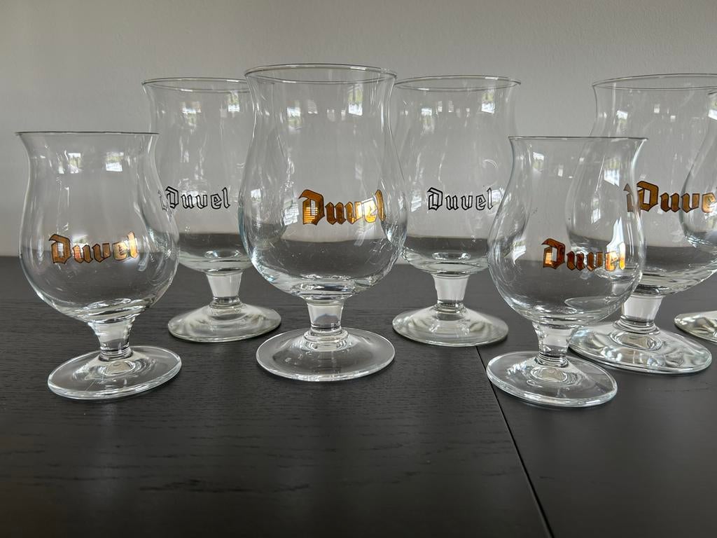 Set van 8 Duvel bierglazen, Ophalen of Verzenden, Zo goed als nieuw, Glas of Glazen, Duvel