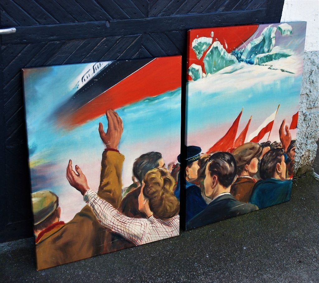 Schip " Lenin " ijsbreker olieverf schilderij Uniek ! CCCP, Ophalen of Verzenden