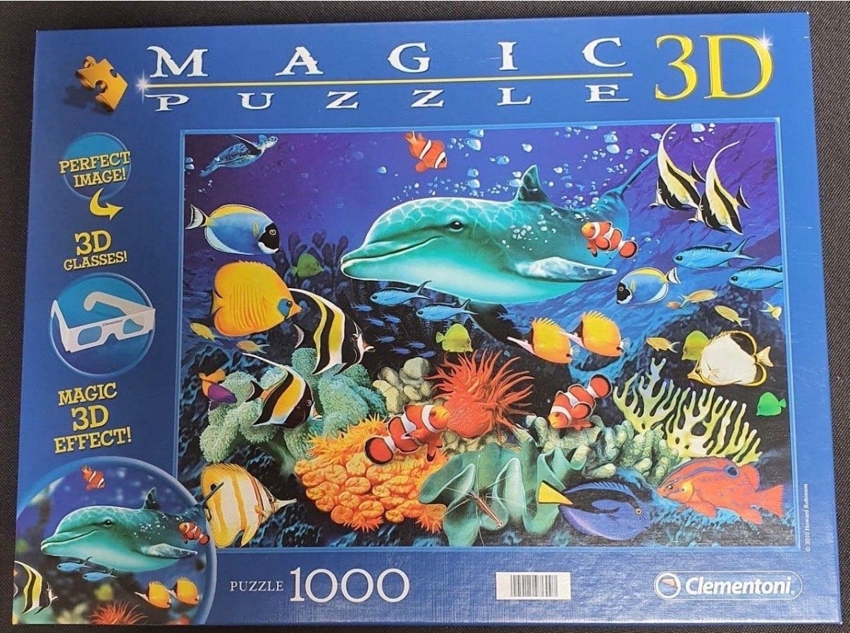 Magic 3D Puzzel - Dolfijn en vissen (1000 stukjes), Ophalen of Verzenden, 500 t/m 1500 stukjes, Zo goed als nieuw, Legpuzzel