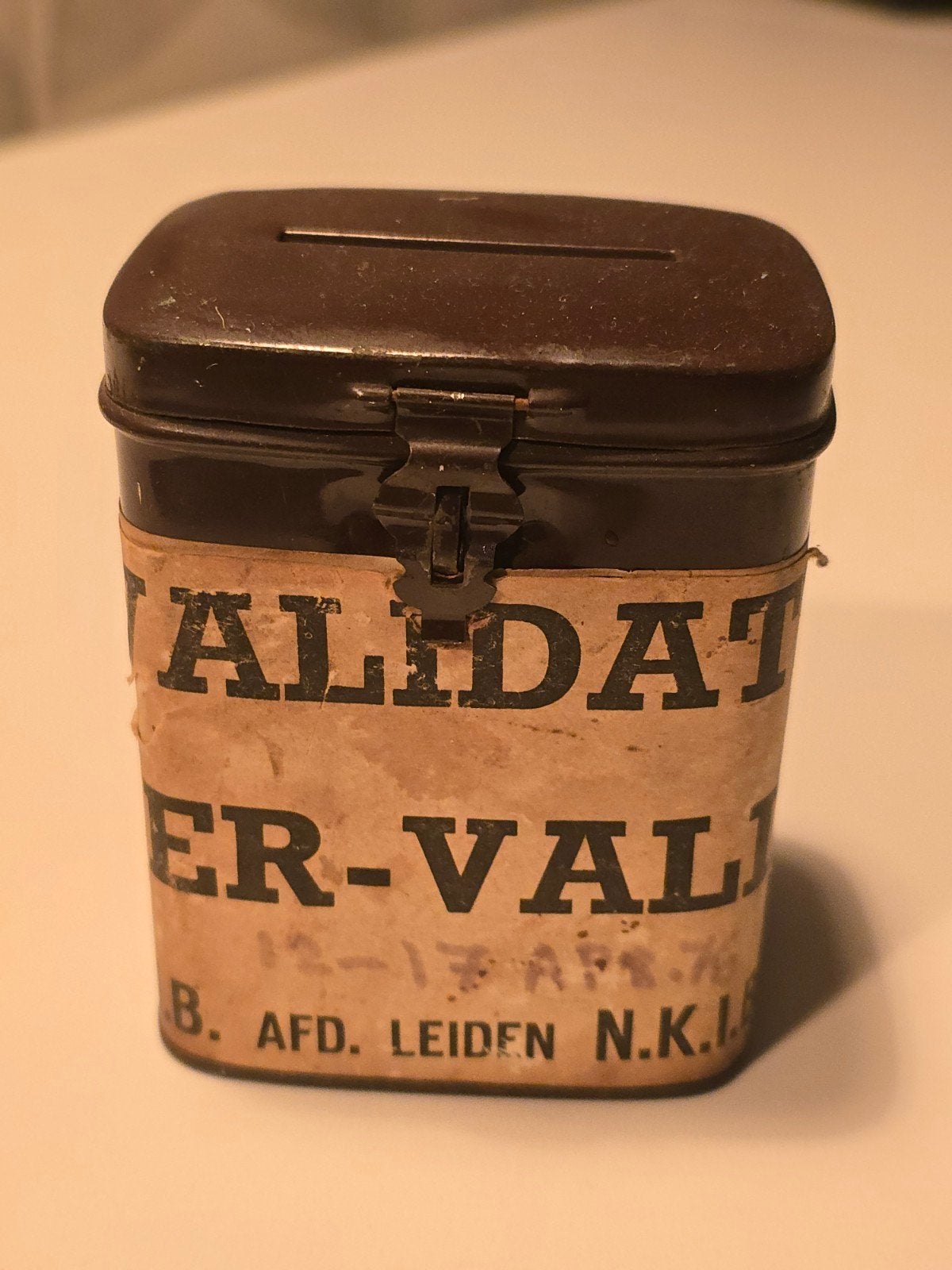 Antiek collectebus minder validen A.N.I.B.Afd Leiden N.K.I.B, Ophalen of Verzenden, Gebruikt, Metaal of Blik, Overige thema's