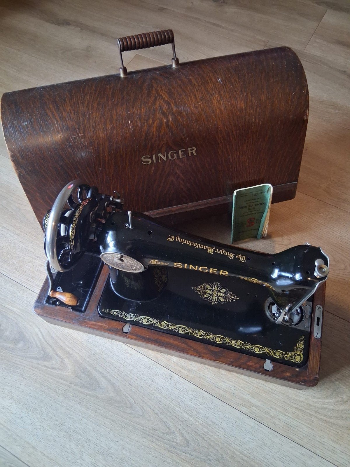 Antieke Singer Naaimachine met Houten Koffer, Antiek en Kunst, Ophalen of Verzenden