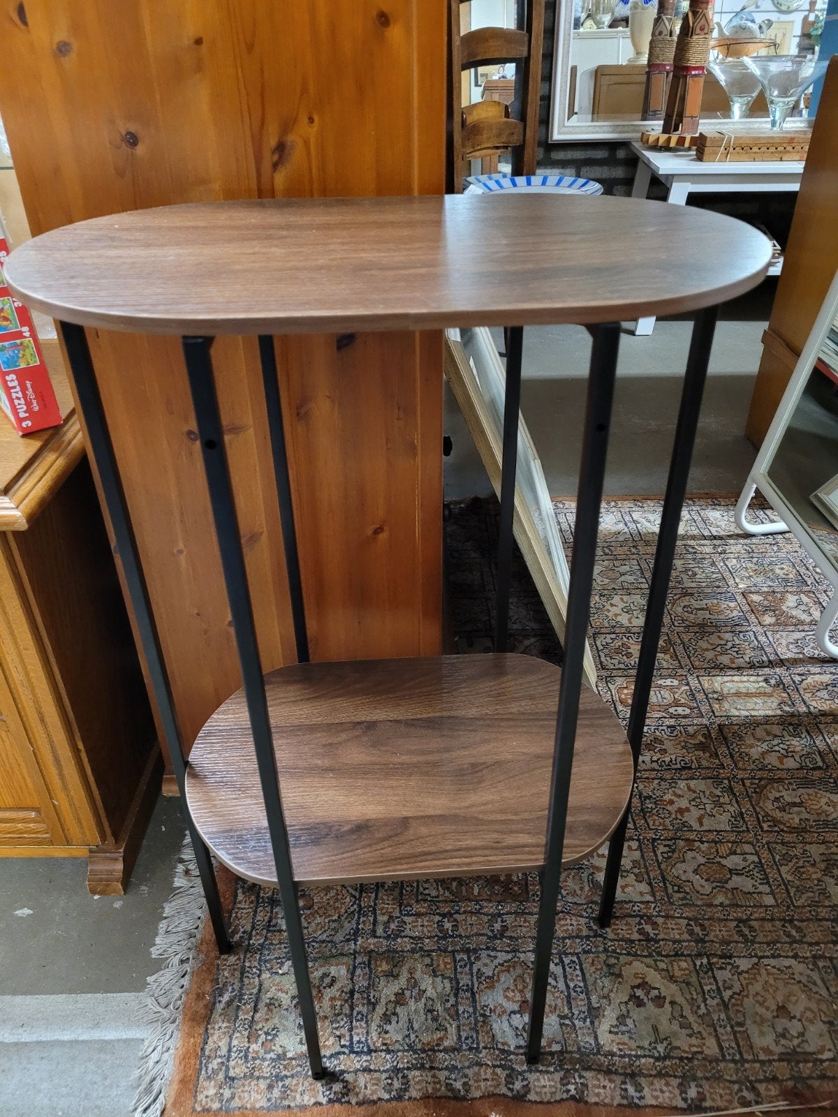 bijzettafeltje,  plantentafeltje, zwart metaal en hout look, Ophalen, 50 tot 100 cm, Rond, Zo goed als nieuw