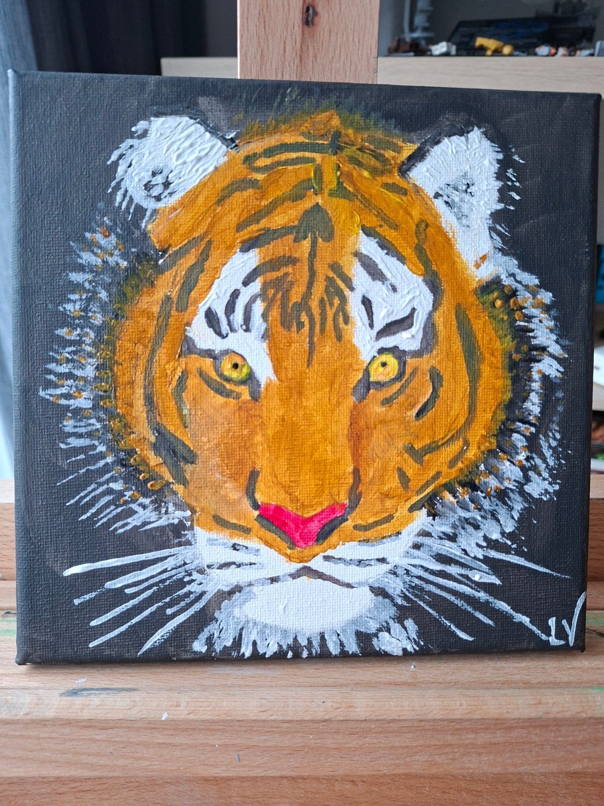 Handgeschilderd Tijger Schilderij - Acryl op Canvas 20x20cm, Ophalen of Verzenden