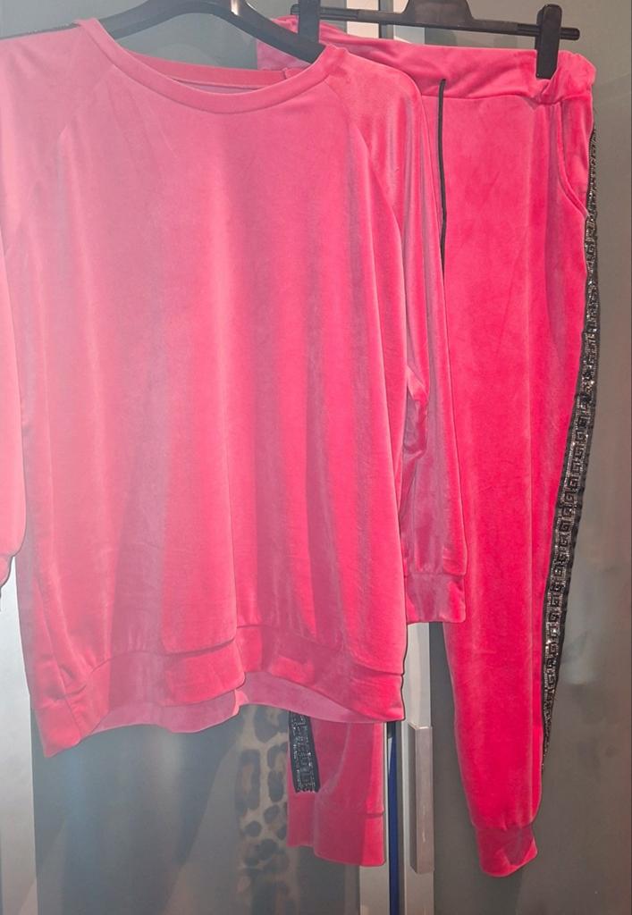 Fuchsia Roze Velours Huispak Set met Glitterstreep, Ophalen of Verzenden, Nieuw, Maat 46/48 (XL) of groter, Roze
