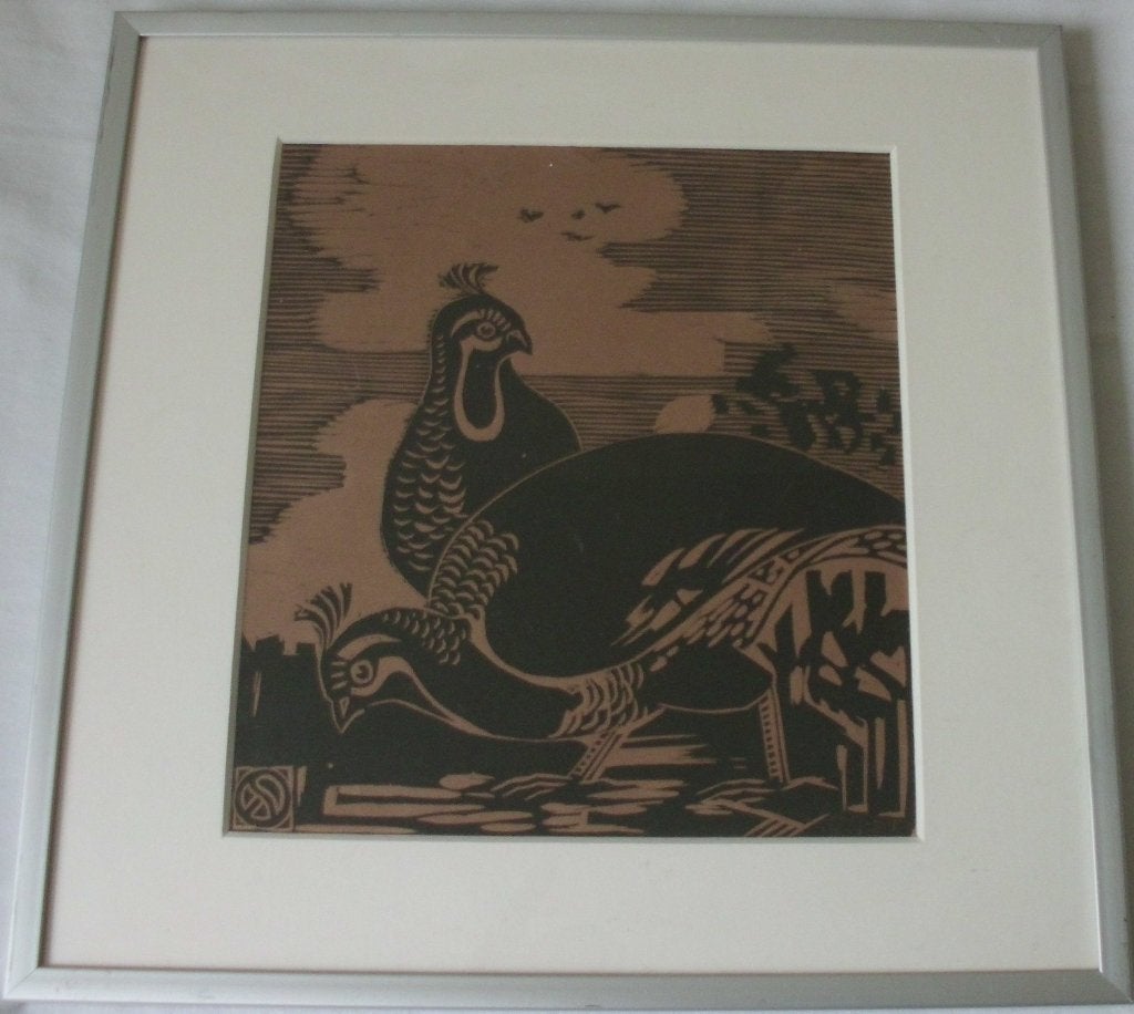 Stel korhoenen op heide., Antiek en Kunst, Ingelijst, Ophalen of Verzenden, Gravure, Flora en Fauna