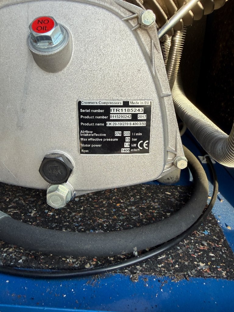 Creemers compressor 270 liter 400V + persluchtdroger, Doe-het-zelf en Verbouw, Ophalen, Gebruikt, 200 tot 400 liter/min, 6 tot 10 bar
