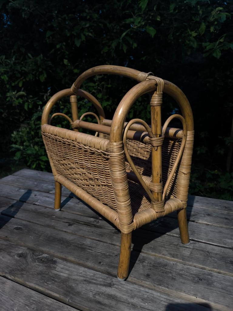Vintage rotan tijdschriftenrek, Ophalen of Verzenden, Gebruikt