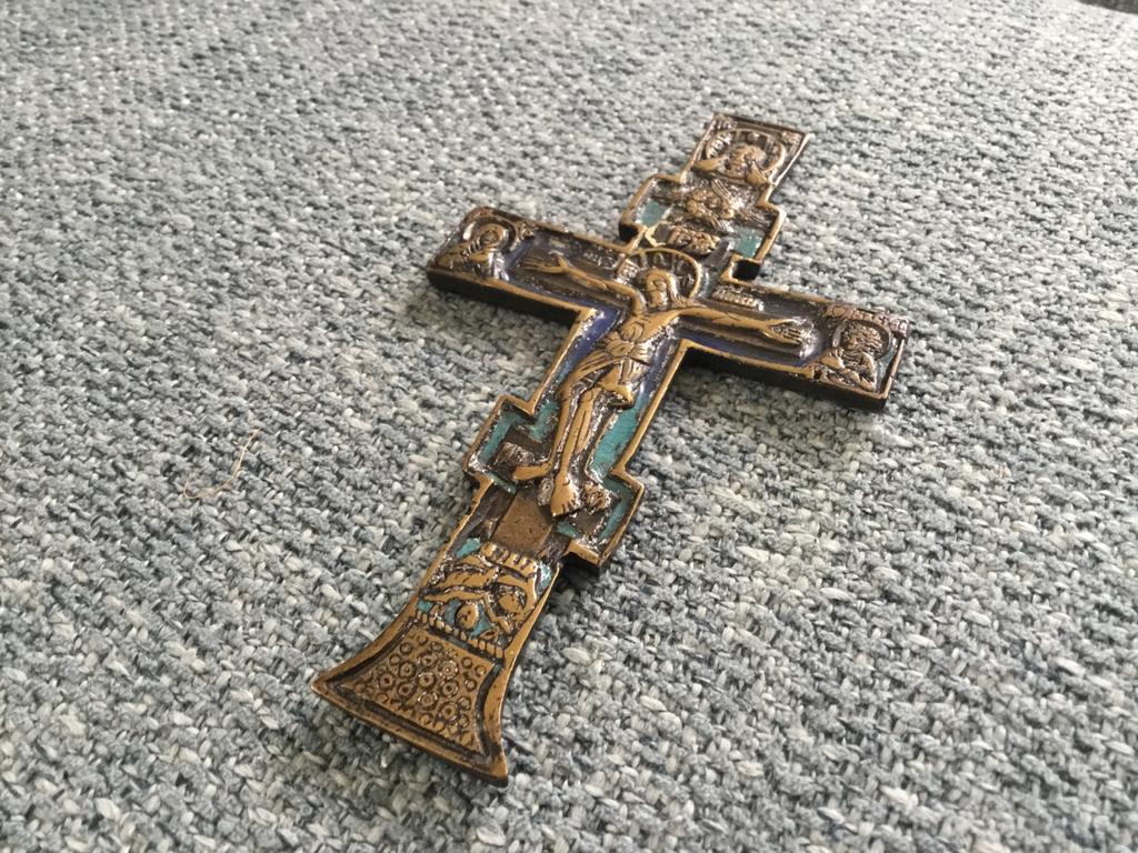 Russisch-Orthodox Kruis - Metaal met emaille 11x6 cm, Ophalen of Verzenden
