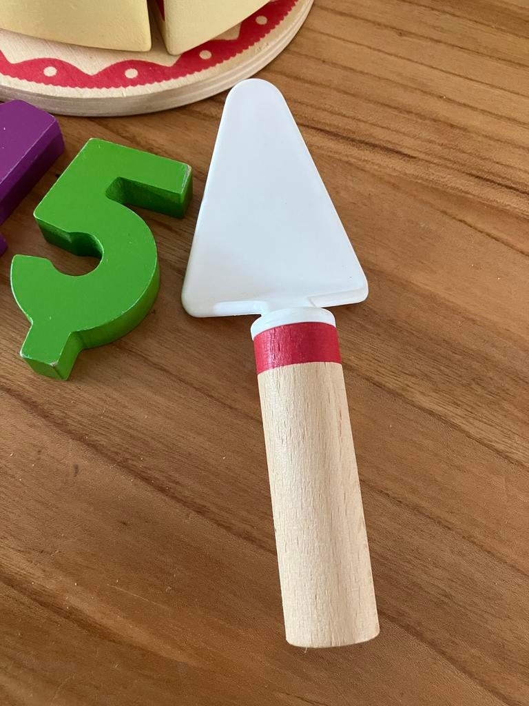 Houten verjaardagstaart met cijfers en taartschep, Ophalen of Verzenden, Zo goed als nieuw, Overige typen